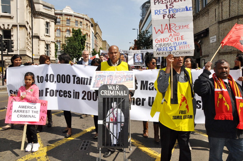 Tamils marching on the London May Day demonstration last year demanding action against Sri Lankan war criminals