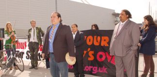 Tar Sands campaign leader Clayton Thomas-Muller addressing a press conference outside the BP AGM yesterday morning