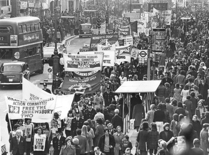 The 1975 Wigan-to-London march to free the Shrewsbury Two reaches London, where it had massive support