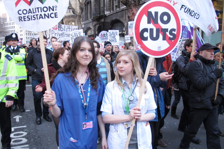 Thousands marched fromn the BMA headquarters to Westminster demanding that the NHS Health Bill be smashed – it is now law and workers are determined to fight it