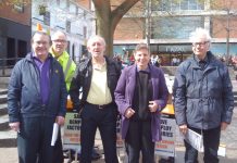 Part of the Norwich protest against the closure of Remploy factories. GMB official Glenn Holdom is 3rd from left