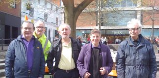 Part of the Norwich protest against the closure of Remploy factories. GMB official Glenn Holdom is 3rd from left