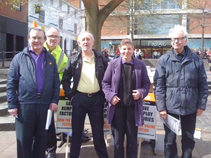 Part of the Norwich protest against the closure of Remploy factories. GMB official Glenn Holdom is 3rd from left