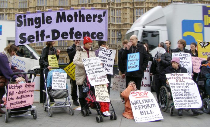 Demonstration outside parliament on January 11th against the Welfare Reform Bill