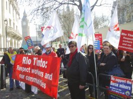 RECAST RIO TINTO OLYMPIC MEDALS! – demand Canadian steelworkers London demonstration outside a Rio Tinto shareholders meeting in April 2010