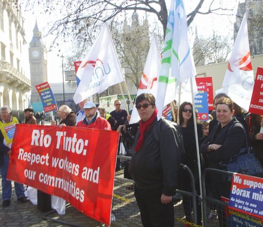 London demonstration outside a Rio Tinto shareholders meeting in April 2010