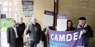 Camden Unison’s picket outside Haverstock School yesterday