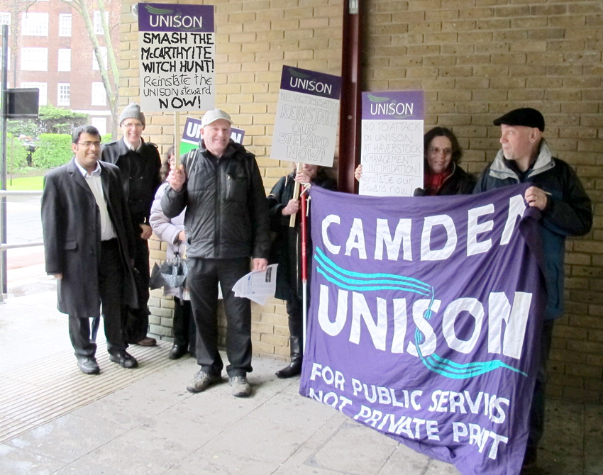 Camden Unison’s picket outside Haverstock School yesterday
