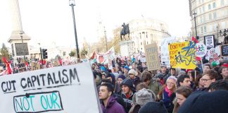 Huge demonstration against £9,000 fees in Trafalgar Square on December 9th 2010