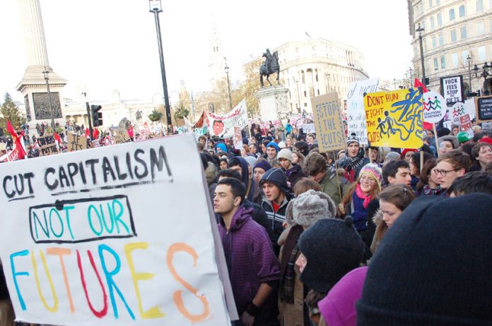 Huge demonstration against £9,000 fees in Trafalgar Square on December 9th 2010