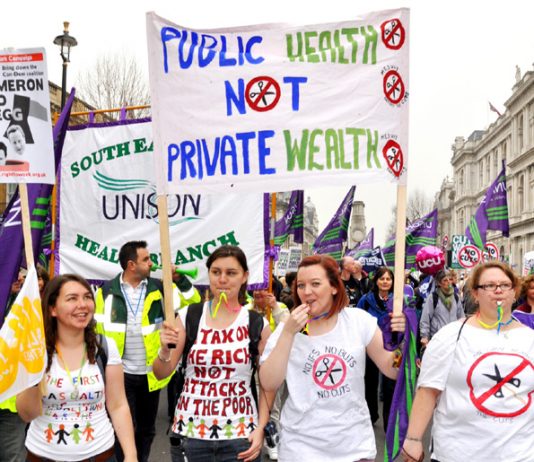 Health workers marching against Cameron’s health policies on the TUC’s March 26, 2011 mass demonstration