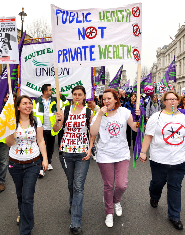 Health workers marching against Cameron’s health policies on the TUC’s March 26, 2011 mass demonstration