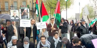 Palestinians and their supporters in London demonstrating in solidarity with Palestinian prisoners on hunger strike