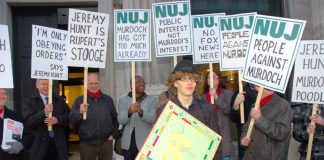 NUJ protest against the BSkyB takeover outside the Culture Ministry last year
