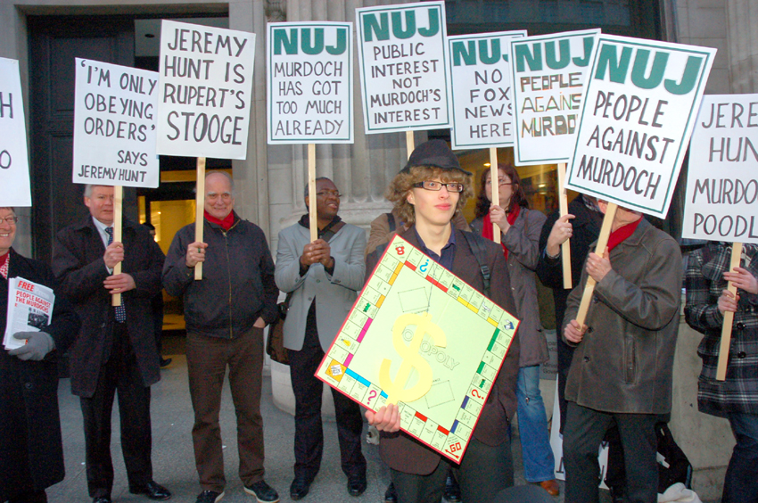 NUJ protest against the BSkyB takeover outside the Culture Ministry last year