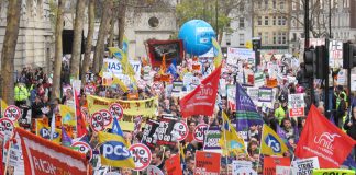 A section of the massive London march during the two million-strong November 30 public sector pensions strike last year