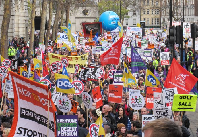 A section of the massive London march during the two million-strong November 30 public sector pensions strike last year