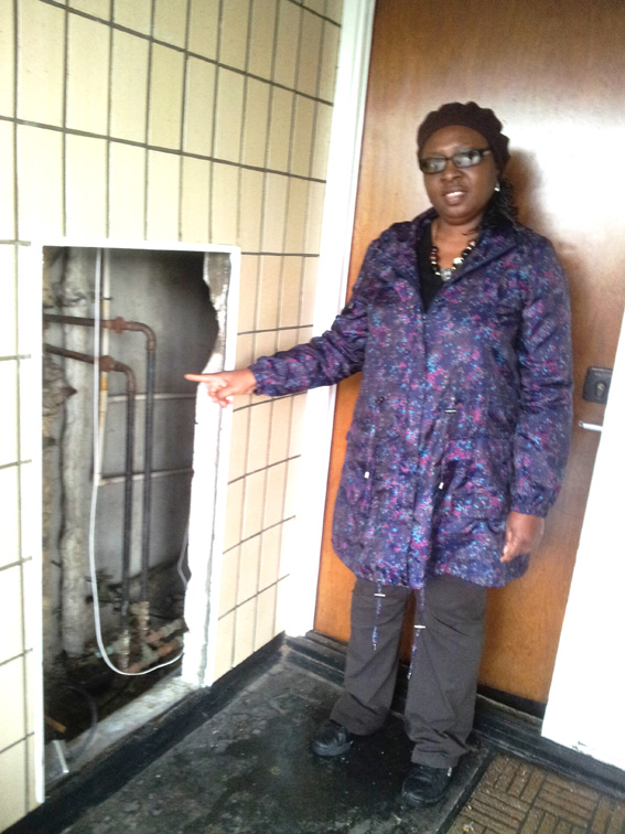 MRS MODUPE shows the open cavity where water and waste pipes remain uncovered