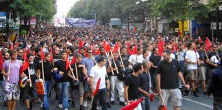 Greek youth marching against austerity