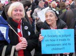 Marchers with a clear message on a demonstration during the pensions strike last November 30