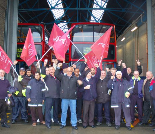 Busworkers in east London during a recent strike over pay
