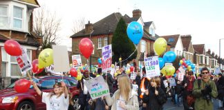 Downhills Primary School pupils leading the protest march through Hornsey against the forced Academy plan in January