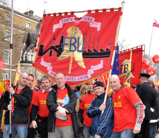 Yorkshire FBU members on the 500,000-strong TUC demonstration in March last year against the coalition government’s cuts