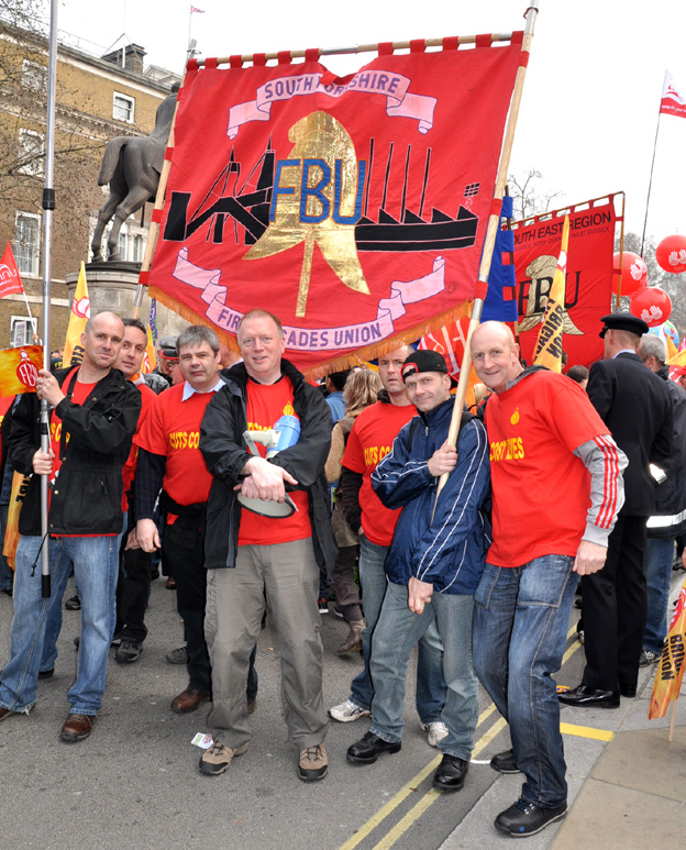 Yorkshire FBU members on the 500,000-strong TUC demonstration in March last year against the coalition government’s cuts