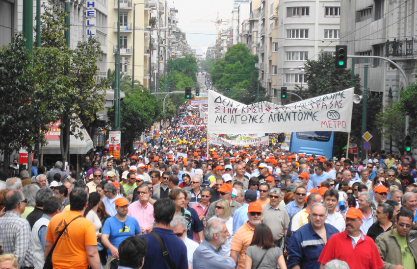 The Greek working class on the march through Athens during a General Strike