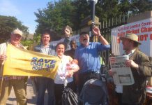 Baby Zoe and mother outside Chase Farm Hospital on the 112th day of the picket of the hospital to keep it open in defence of the NHS. Everybody on the picket line supported the doctors’ struggle to defend their pensions