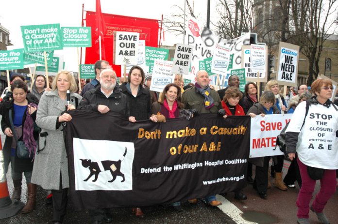 Thousands demonstrated against the threat to close the A&E at Whittington hospital in north London in 2010 – Four A&Es in west London are facing the axe