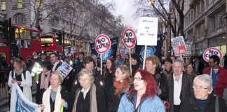 BMA members marching in central London against the Health Bill – the BMA has now demanded that Lansley resign