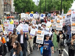 GMB Remploy workers on a march demanding more rights for the disabled
