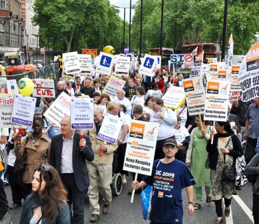 GMB Remploy workers on a march demanding more rights for the disabled