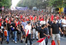 Greek youth lead a massive anti-austerity march in Athens
