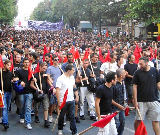 Greek youth lead a massive anti-austerity march in Athens