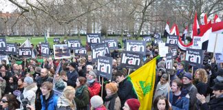 Demonstration outside the US embassy in London last January against any attack on Iran and Syria