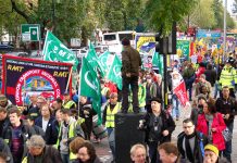 PCS members joined the RMT march against government spending cuts on October 23rd 2010