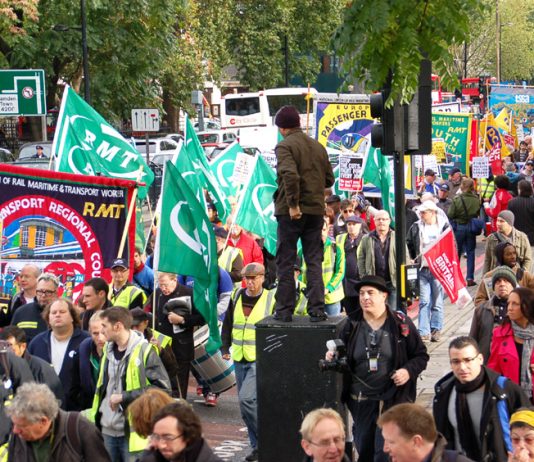PCS members joined the RMT march against government spending cuts on October 23rd 2010