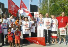 Blood-testing workers demonstrate to stop the closure of Colindale NHS Blood and Transplant Testing Laboratory