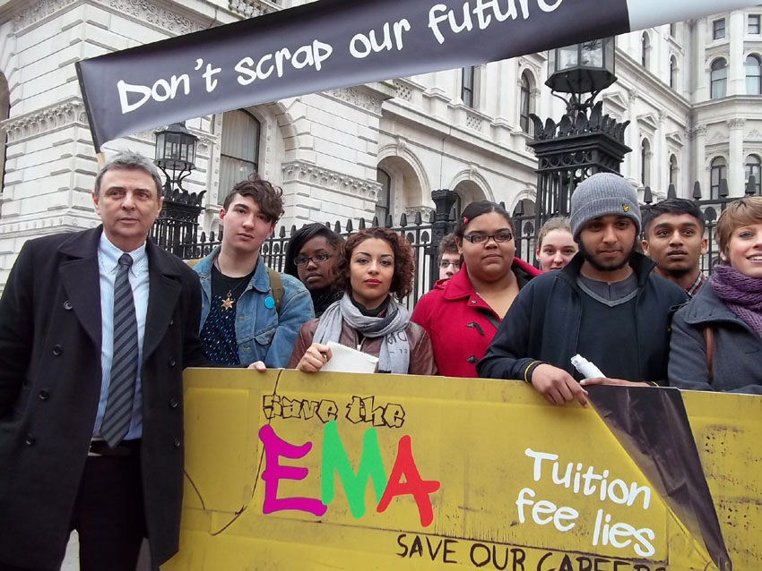 Students with Unison leader Dave Prentis lobbied Downing Street in March 2011 over the abolition of EMA