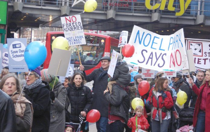 Demonstration in Wood Green, north London on January 28 this year against the forcing of Academy status on schools