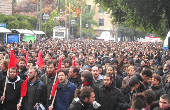 Greek demonstration demanding an end to austerity