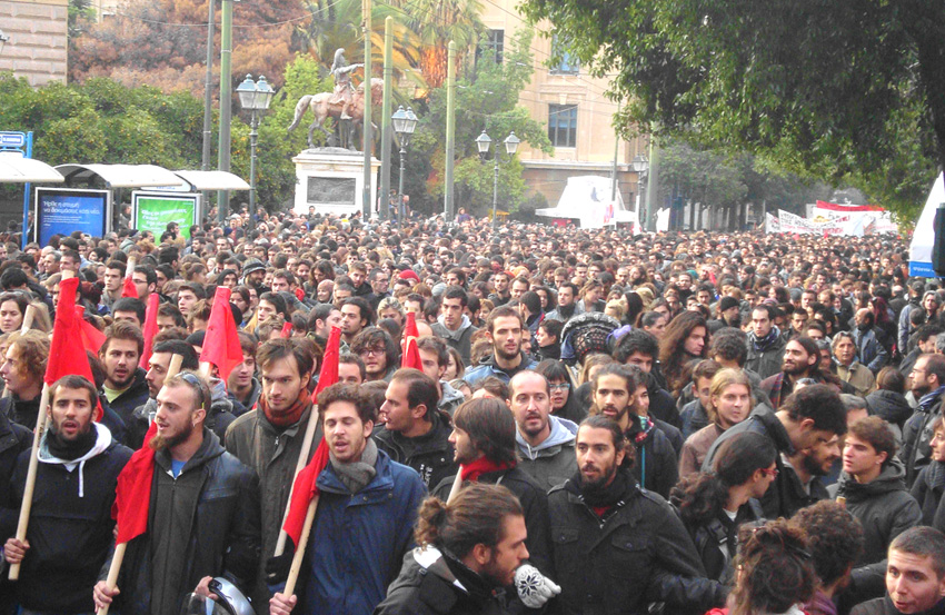 Greek demonstration demanding an end to austerity