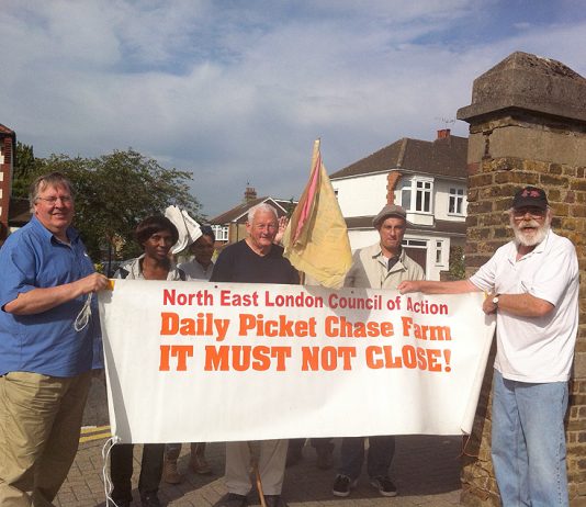 The North East London Council of Action daily picket outside Chase Farm Hospital yesterday