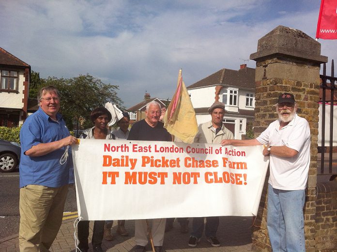 The North East London Council of Action daily picket outside Chase Farm Hospital yesterday
