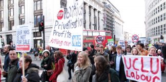 Demonstrators make clear their opposition to NHS privatisation on a march organised by the BMA earlier this year