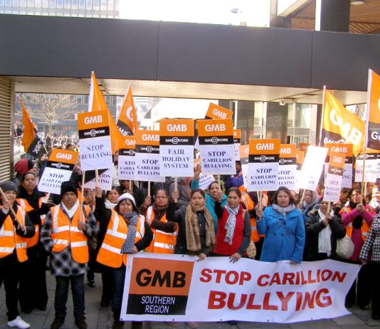GMB Carillion workers at the Great Western Hospital in Swindon on strike against management bullying