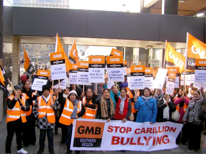 GMB Carillion workers at the Great Western Hospital in Swindon on strike against management bullying