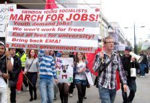 In June Swindon Young Socialists marched through the town demanding a future for youth including jobs at trade union rates of pay and the restoration of free state education